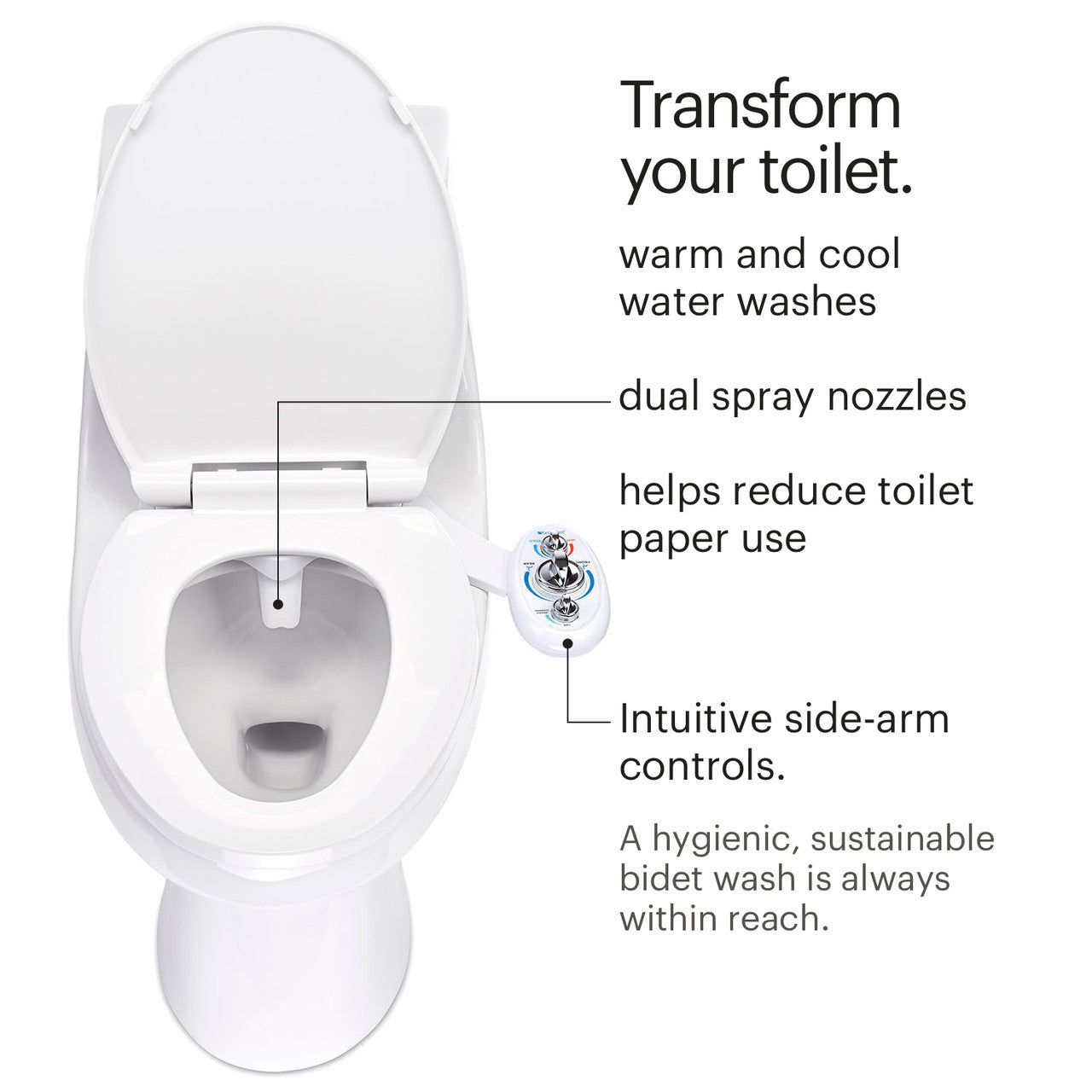 SouthSpa Advanced Warm Water Left-Handed Bidet Attachment with Dual Nozzles