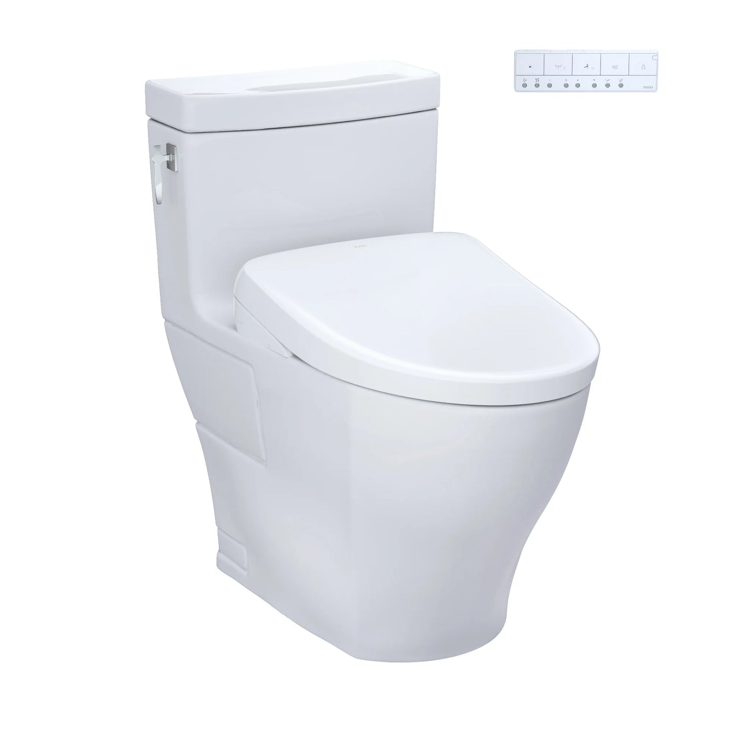 TOTO WASHLET+ Aimes One-Piece Elongated 1.28 GPF Toilet and Contemporary WASHLET S7A Contemporary Bidet Seat, Cotton White - MW6264736CEFG#01, MW6264736CEFGA#01