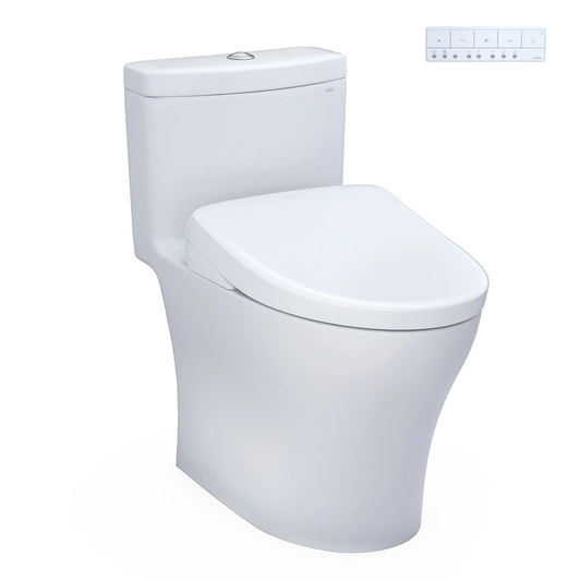 TOTO Washlet+ Aquia IV One-Piece Elongated Dual Flush 1.28 and 0.9 GPF Toilet with S7A Contemporary Electric Bidet Seat, Cotton White - MW6464736CEMFGN#01, MW6464736CEMFGNA#01