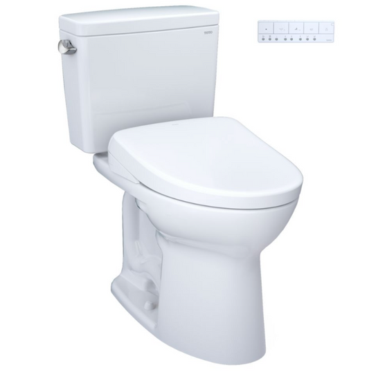TOTO Drake WASHLET+ Two-Piece Elongated 1.28 GPF Universal Height TORNADO FLUSH Toilet with S7 Contemporary Bidet Seat, Cotton White - MW7764726CEFG#01, MW7764726CEFGA#01