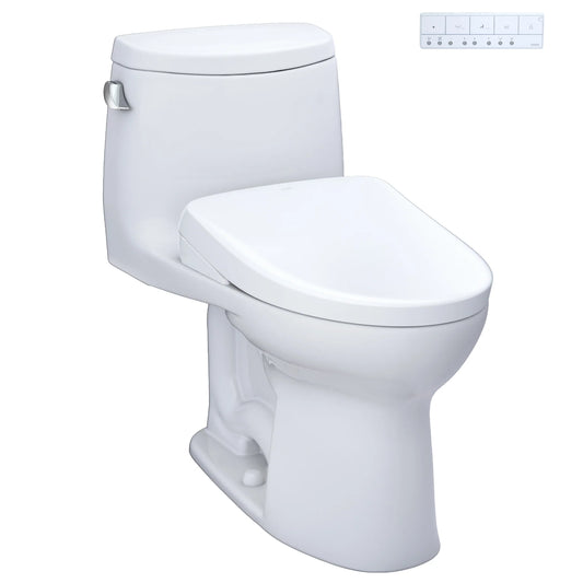 TOTO WASHLET+ UltraMax II 1G One-Piece Elongated 1.0 GPF Toilet and WASHLET+ S7A Contemporary Bidet Seat, Cotton White - MW6044736CUFG#01, MW6044736CUFGA#01