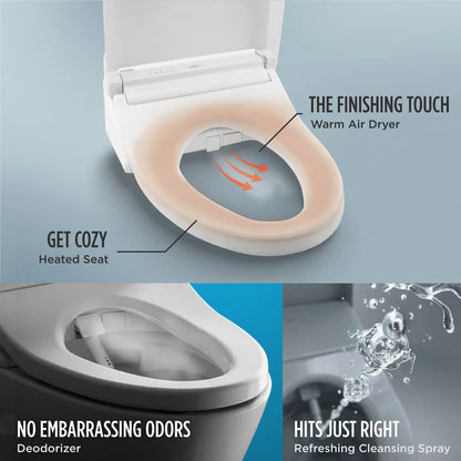 TOTO MW7863084CEFG#01 Drake Transitional Washlet+ 1.28 GPF Elongated Two-Piece Toilet with Washlet C5 Bidet Seat