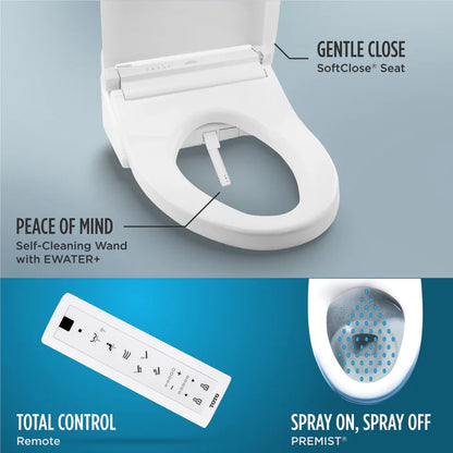 TOTO MW7863084CEFG#01 Drake Transitional Washlet+ 1.28 GPF Elongated Two-Piece Toilet with Washlet C5 Bidet Seat