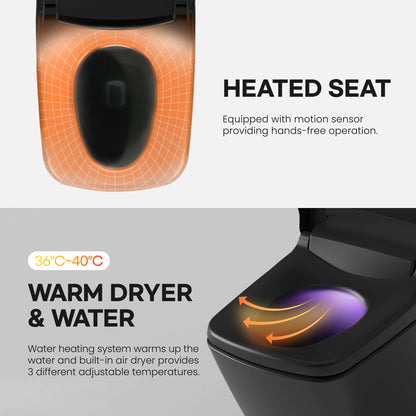 VOVO TCB-090SA Integrated Smart Bidet Toilet with Auto Open & Close Lid - Matte Black