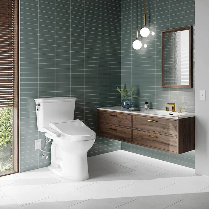 TOTO MW7863074CEFG#01 Drake Transitional Washlet+ 1.28 GPF Elongated Two-Piece Toilet with Washlet C2 Bidet Seat